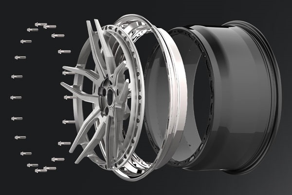 20 inch forged 3 piece wheel assembly